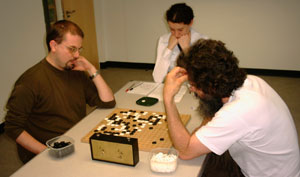 A photograph of game one of the title match